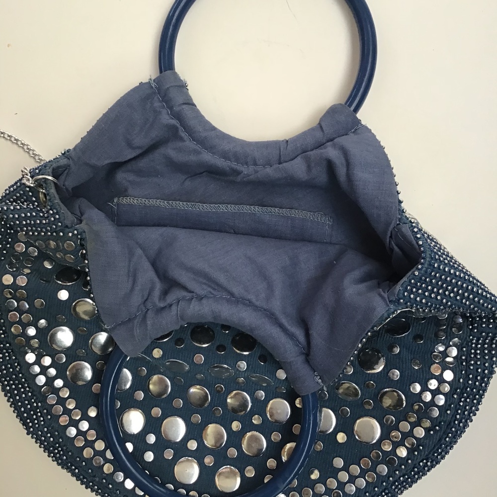 on the go small bag - blue with silver nailheads